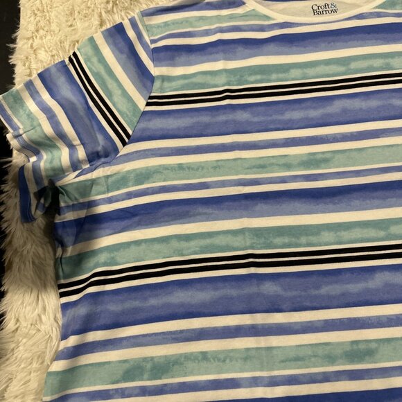 Croft and Barrow womens The Classic Tee coastal stripes 4X 100% cotton short sl - Picture 6 of 11
